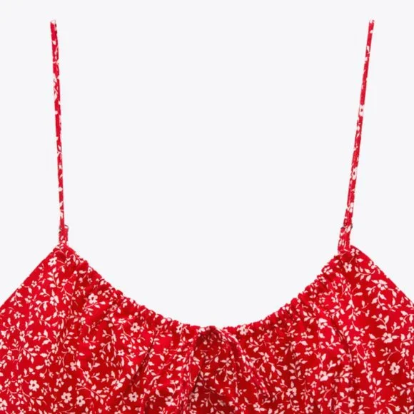 ZARA WOMAN NWT SS21 RED-WHITE FLORAL PRINT DRESS MEDIUM 4688/305 NEW - Picture 10 of 10